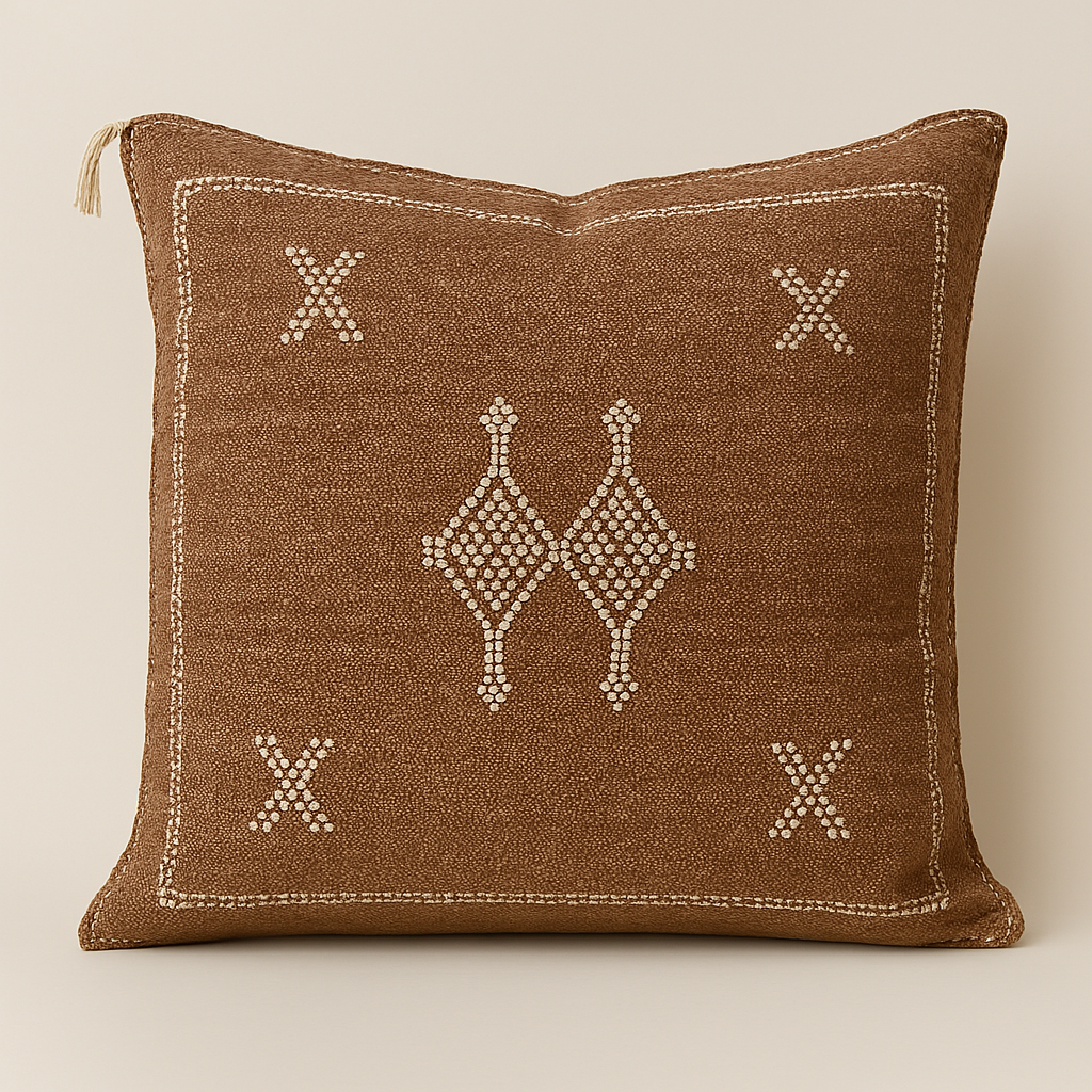 Handwoven Moroccan Sabra Pillow – Rustic Brown