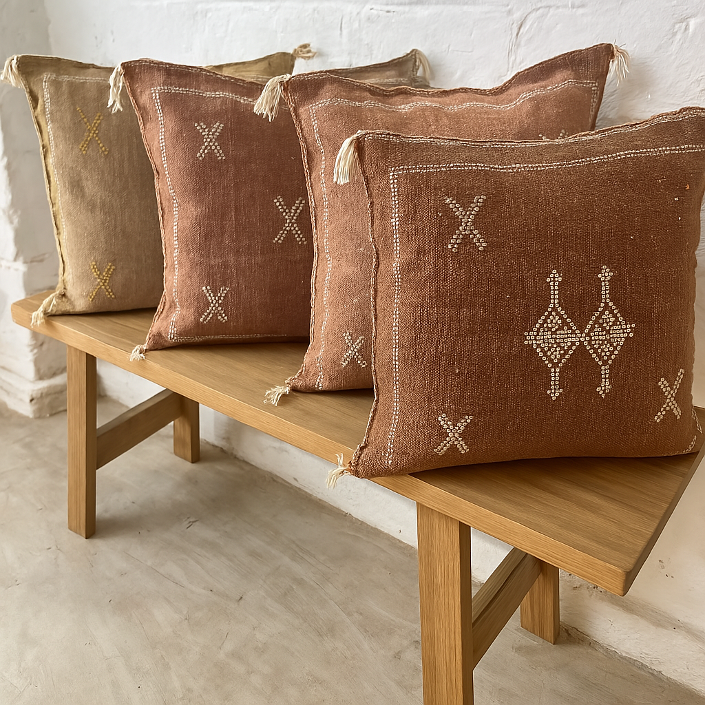 Handwoven Moroccan Sabra Pillow – Rustic Brown