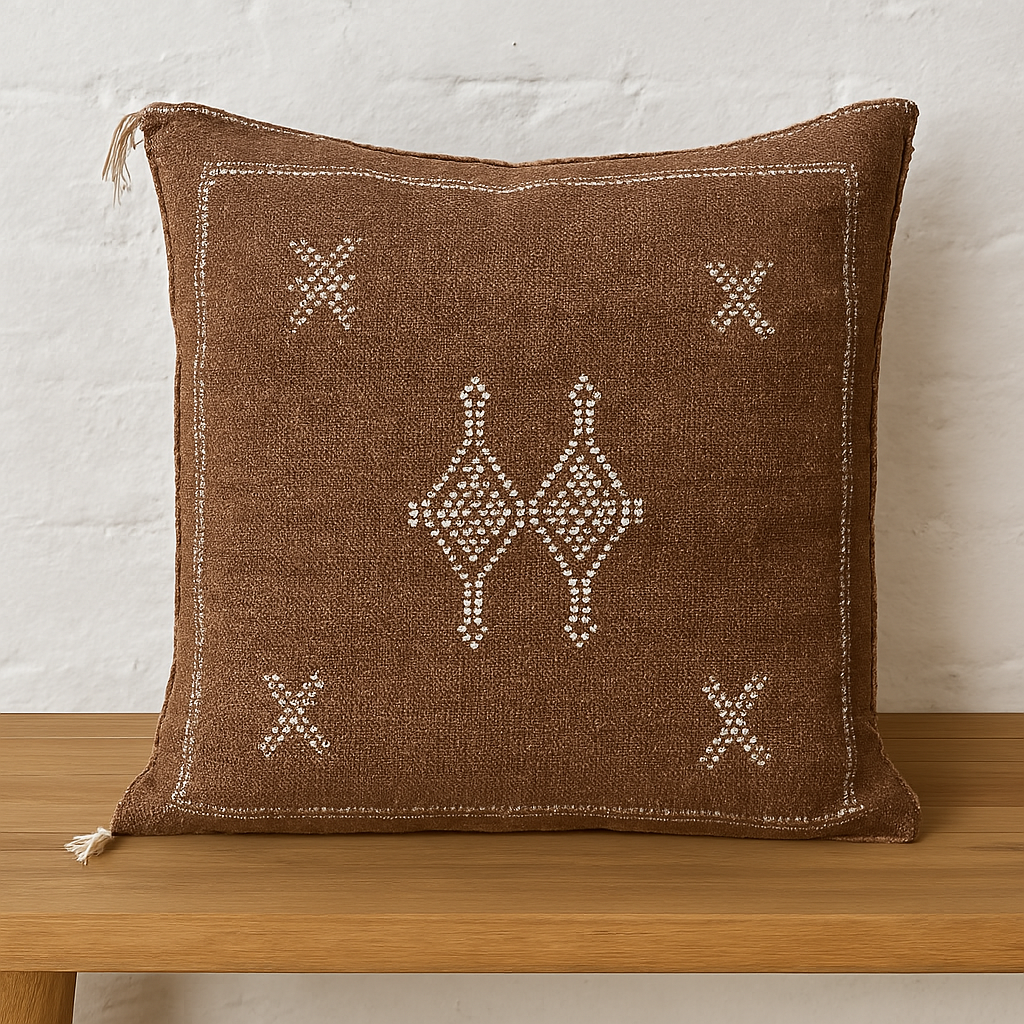 Handwoven Moroccan Sabra Pillow – Rustic Brown